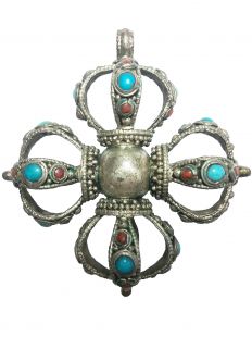 銀鑲寶石十字杵墜